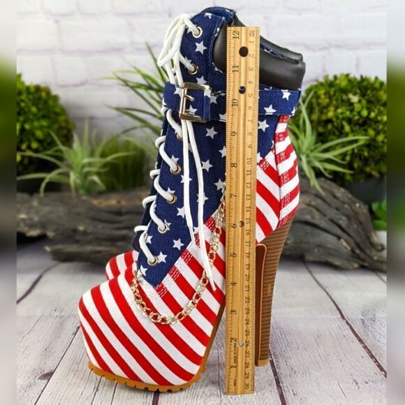 NWOT - AMI Clubwear Patriotic Stars & Stripes Stiletto Platform Booties - Picture 10 of 15
